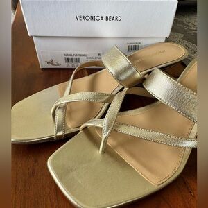 Veronica Beard Alanis Metallic Platinum Kitten Heel Slide Sandals